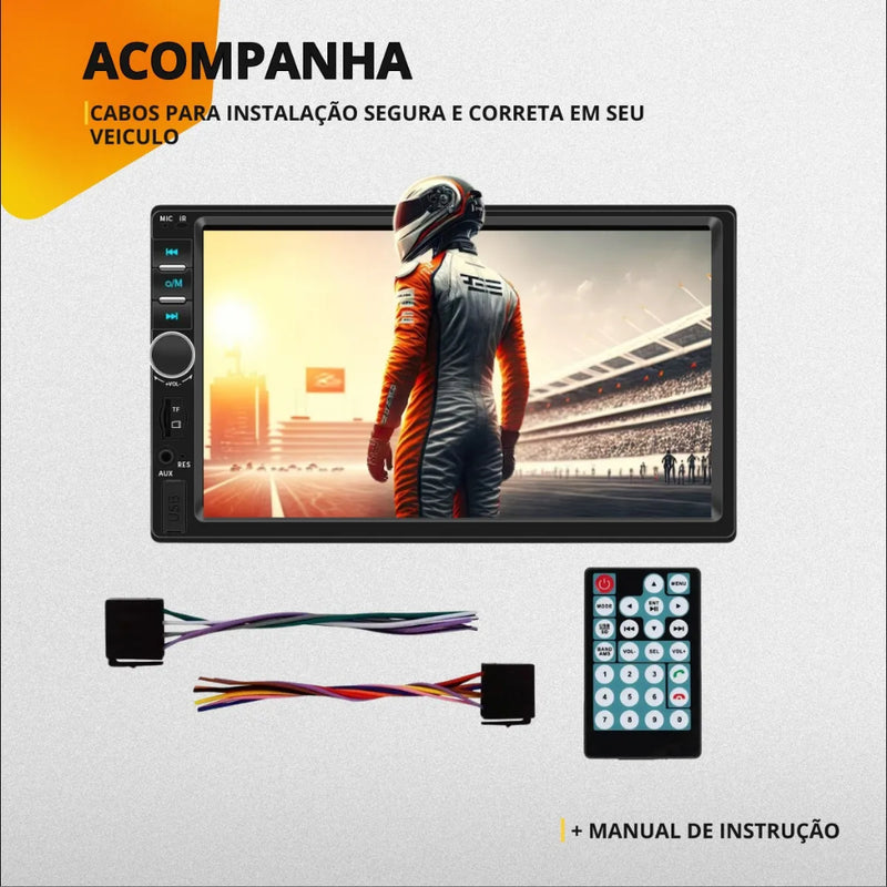 Central Multimídia Automotiva Universal com Bluetooth, Espelhamento e Tela HD 1080P Camera de Ré!
