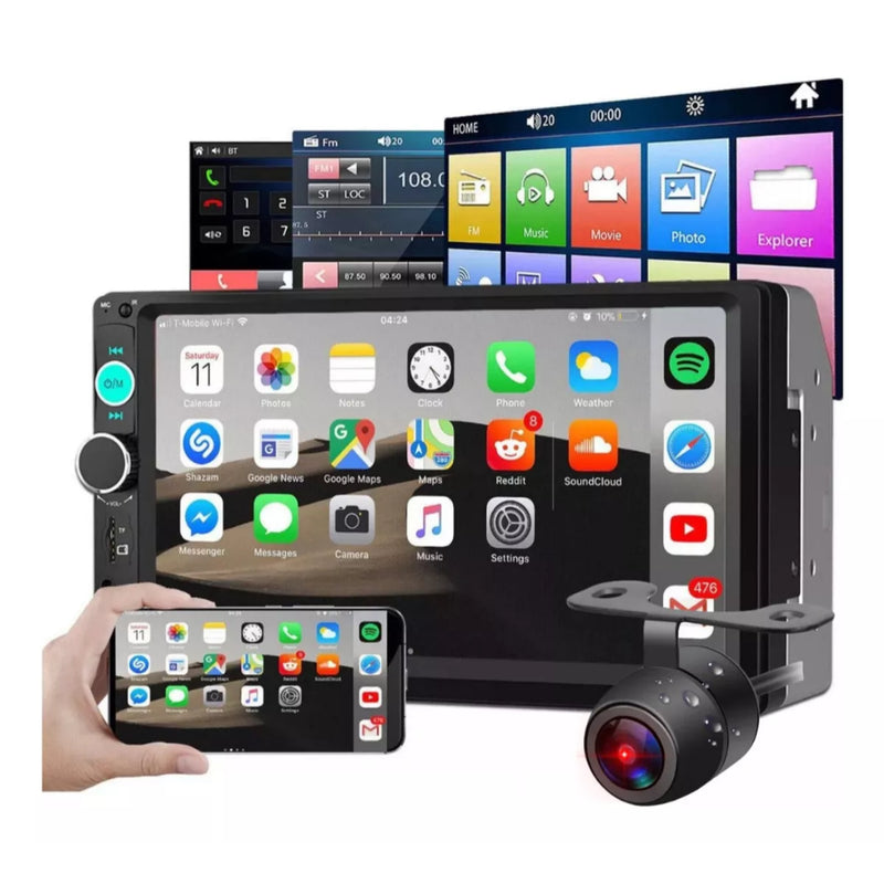 Central Multimídia Automotiva Universal com Bluetooth, Espelhamento e Tela HD 1080P Camera de Ré!