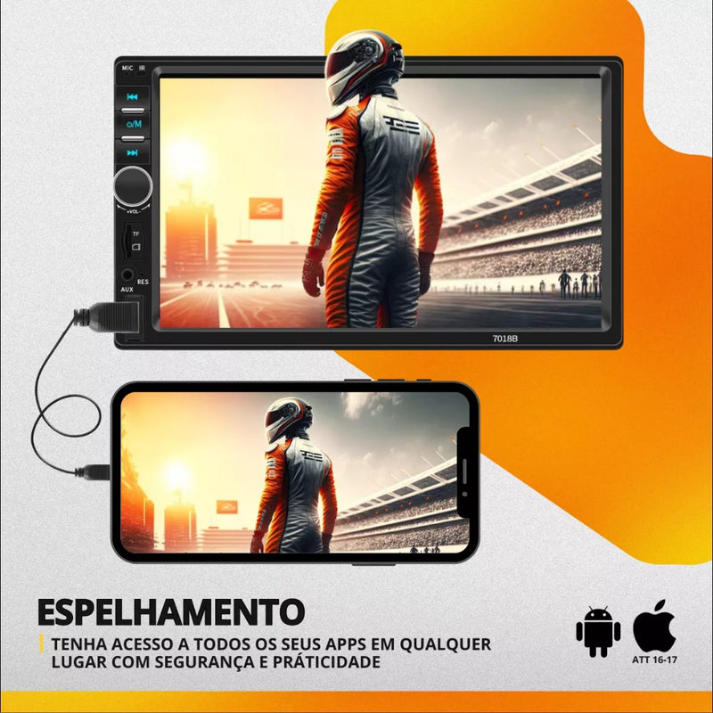 Central Multimídia Automotiva Universal com Bluetooth, Espelhamento e Tela HD 1080P Camera de Ré!