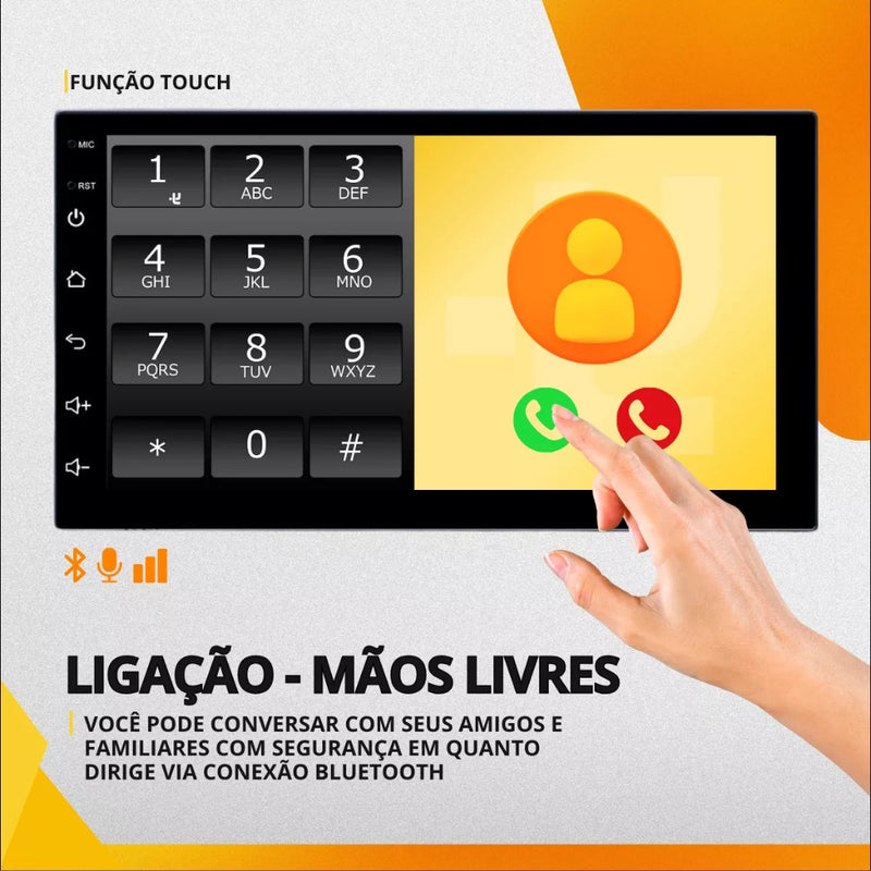 Central Multimídia Automotiva Universal com Bluetooth, Espelhamento e Tela HD 1080P Camera de Ré!